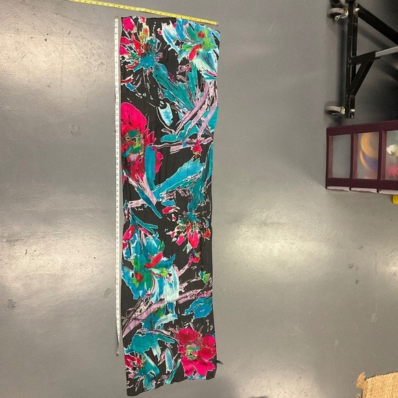 CYNTHIA ROWLEY Silk Scarf Black Chiffon Turquoise Pink Blue Design, sz 20"x74" - Picture 9 of 9